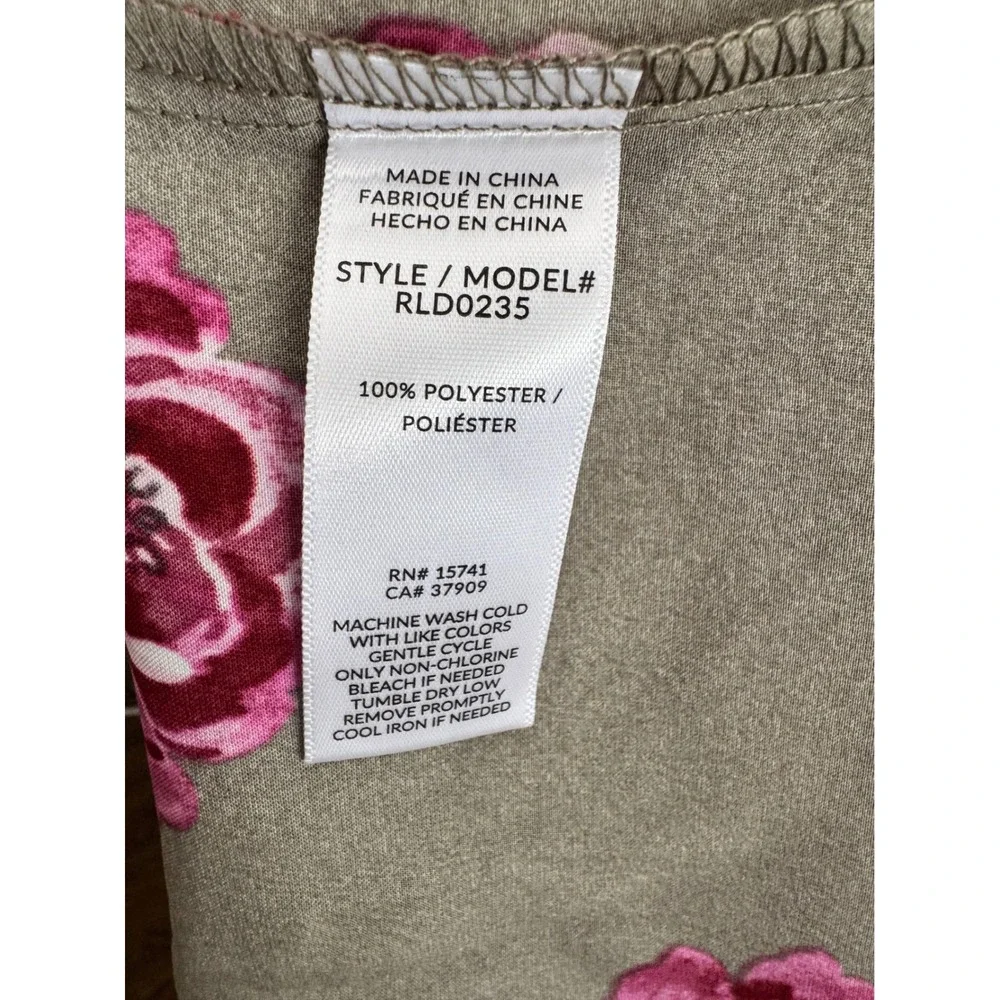 NWT Splendid Floral Satin Robe Long Pink Roses Taupe Olive Green NWT L XL